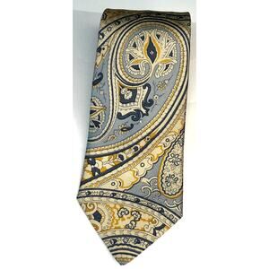 Etro Men Blue Yellow Cream Paisley Silk Made In Italy Neck Tie